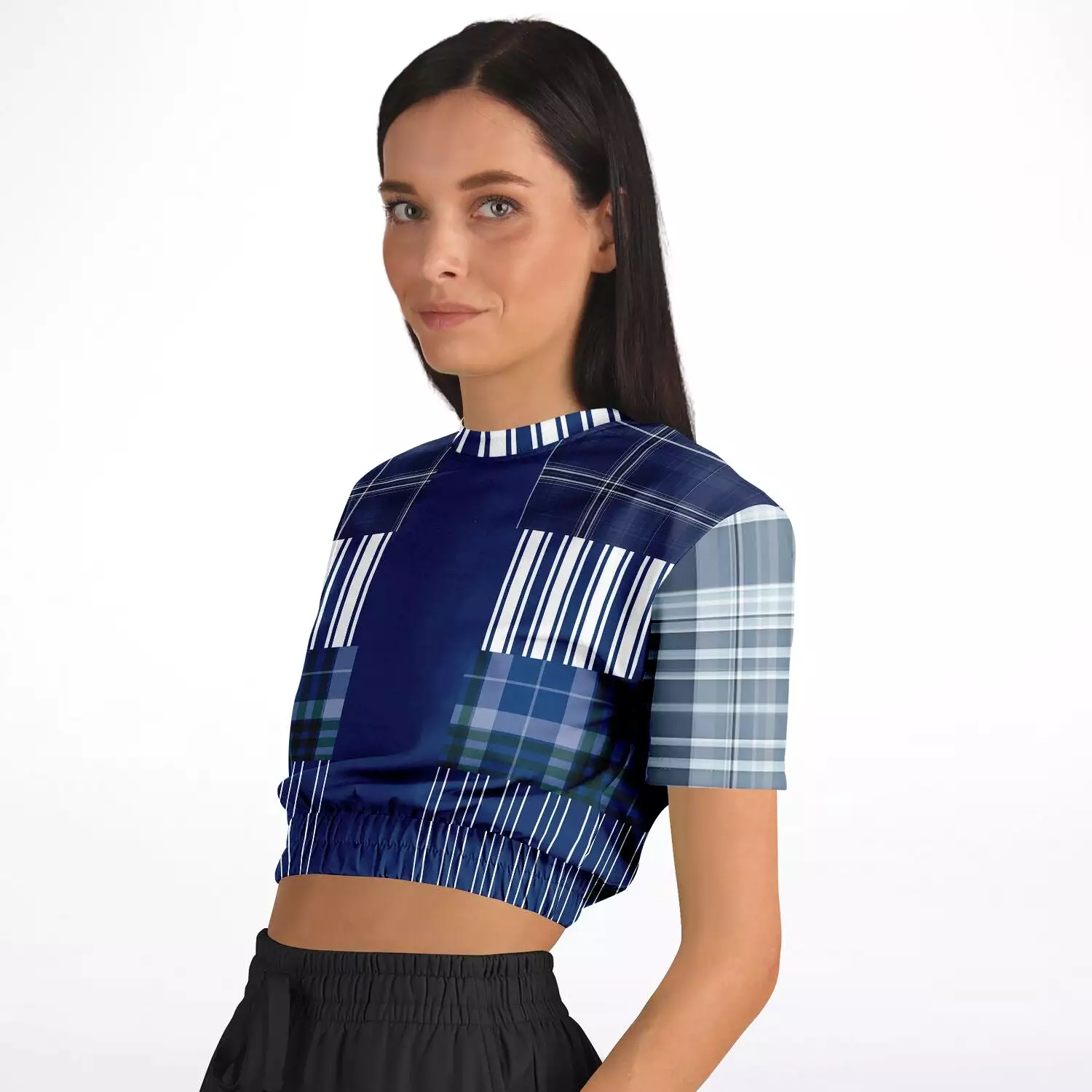 Fair Isle Blue Short Sleeve Cropped Sustainable Sweater