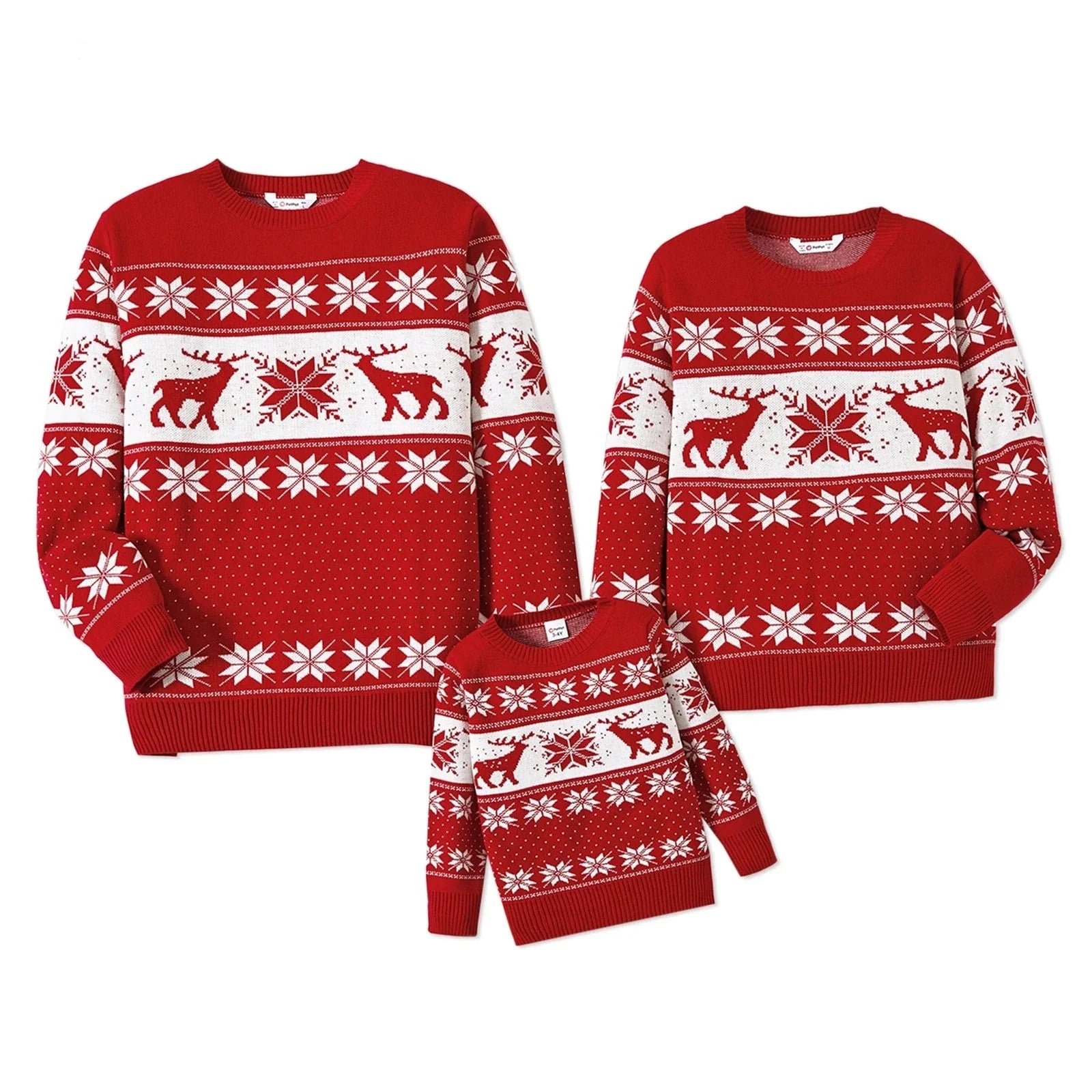 Family Matching Christmas Sweater with Deer and Snowflake Design | Long-sleeve Knitted Sweater