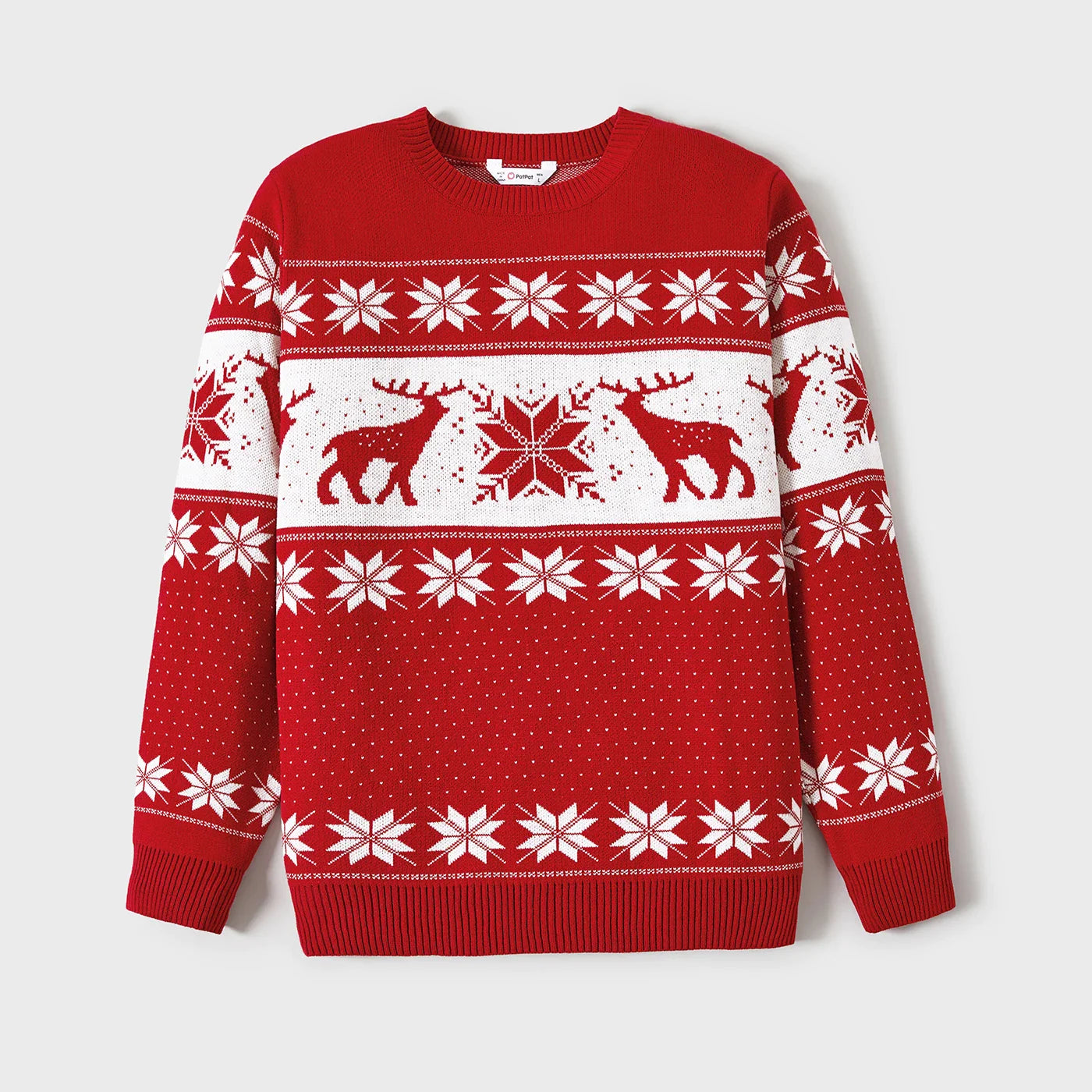 Family Matching Christmas Sweater with Deer and Snowflake Design | Long-sleeve Knitted Sweater