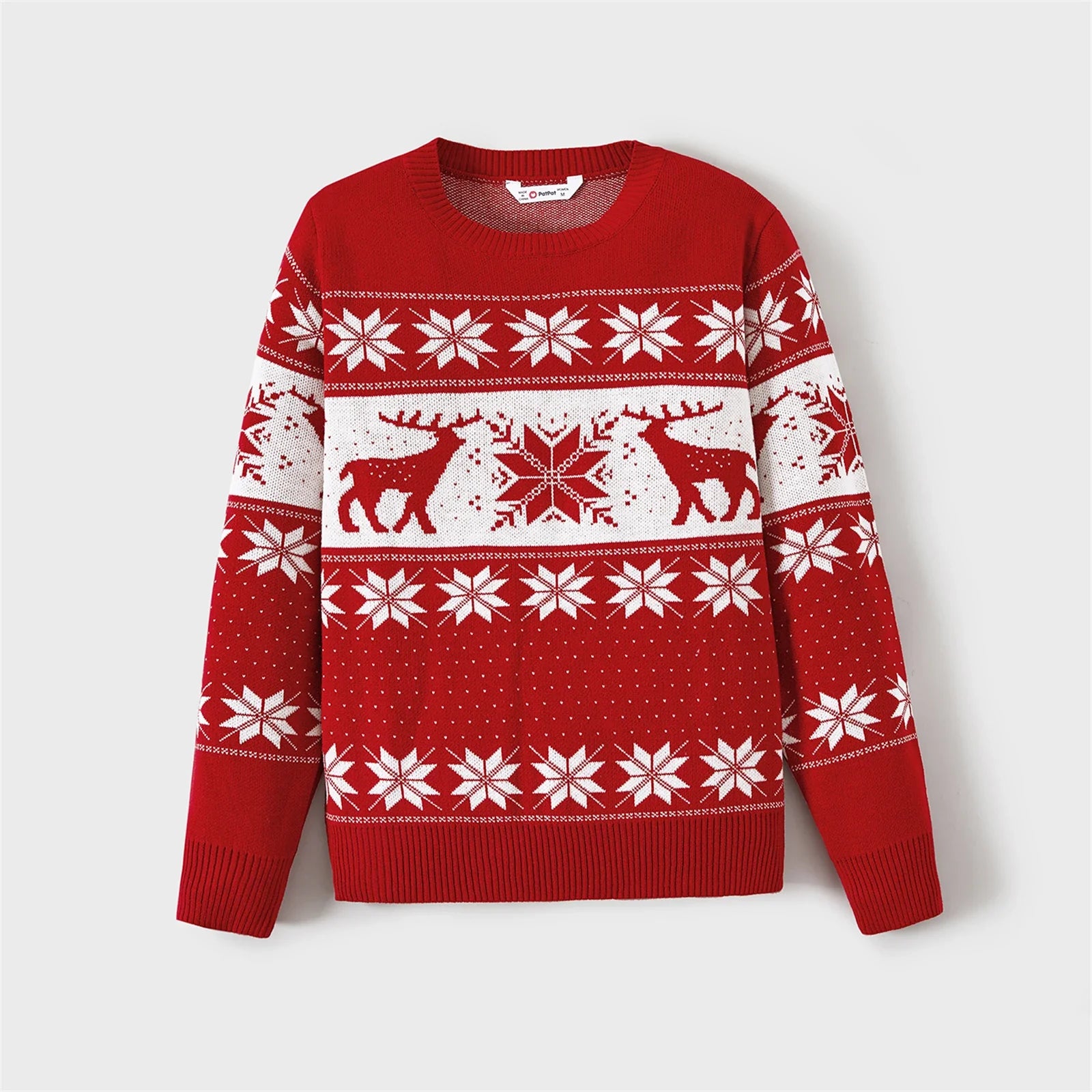 Family Matching Christmas Sweater with Deer and Snowflake Design | Long-sleeve Knitted Sweater