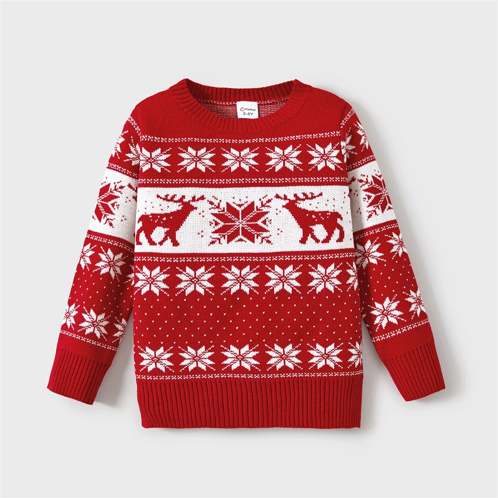 Family Matching Christmas Sweater with Deer and Snowflake Design | Long-sleeve Knitted Sweater