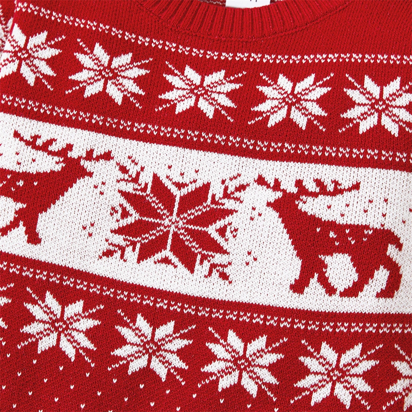 Family Matching Christmas Sweater with Deer and Snowflake Design | Long-sleeve Knitted Sweater