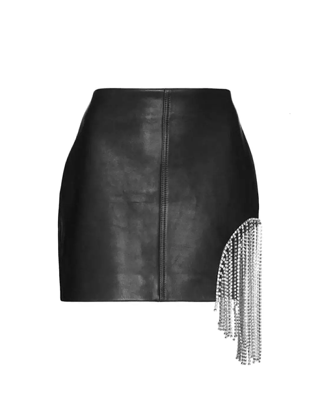 Faux Leather Mini Skirt With Crystal Tassels