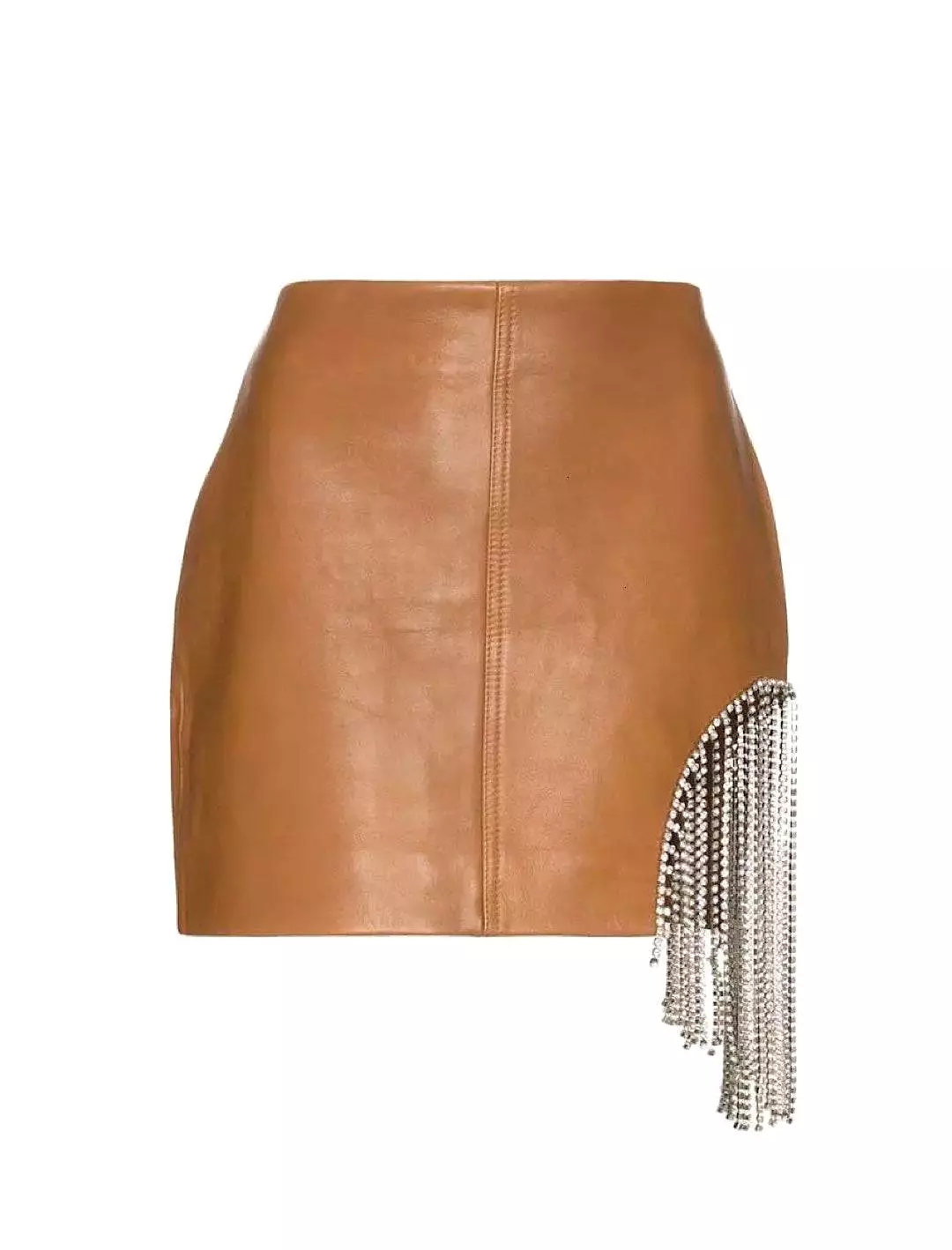 Faux Leather Mini Skirt With Crystal Tassels