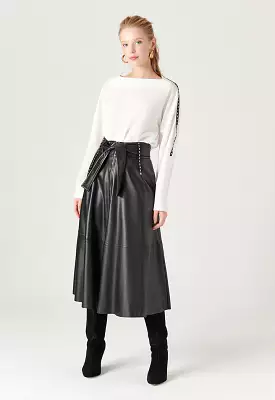 Faux Leather Skirt + Faux Leather Belt | Online Shopping