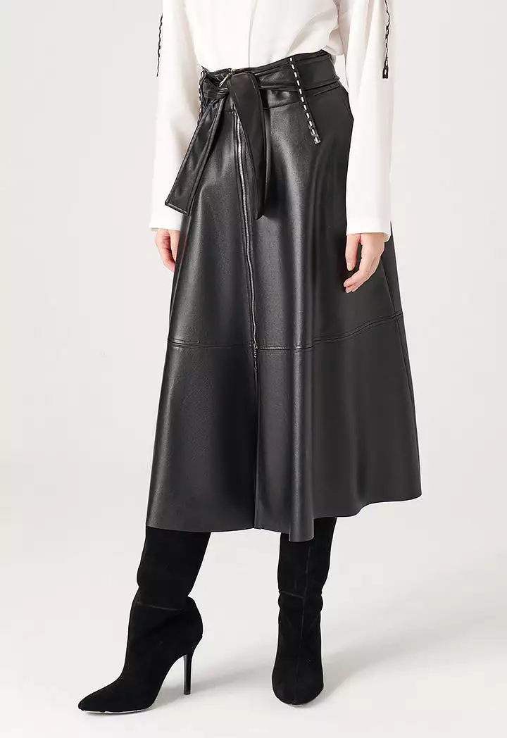 Faux Leather Skirt + Faux Leather Belt | Online Shopping