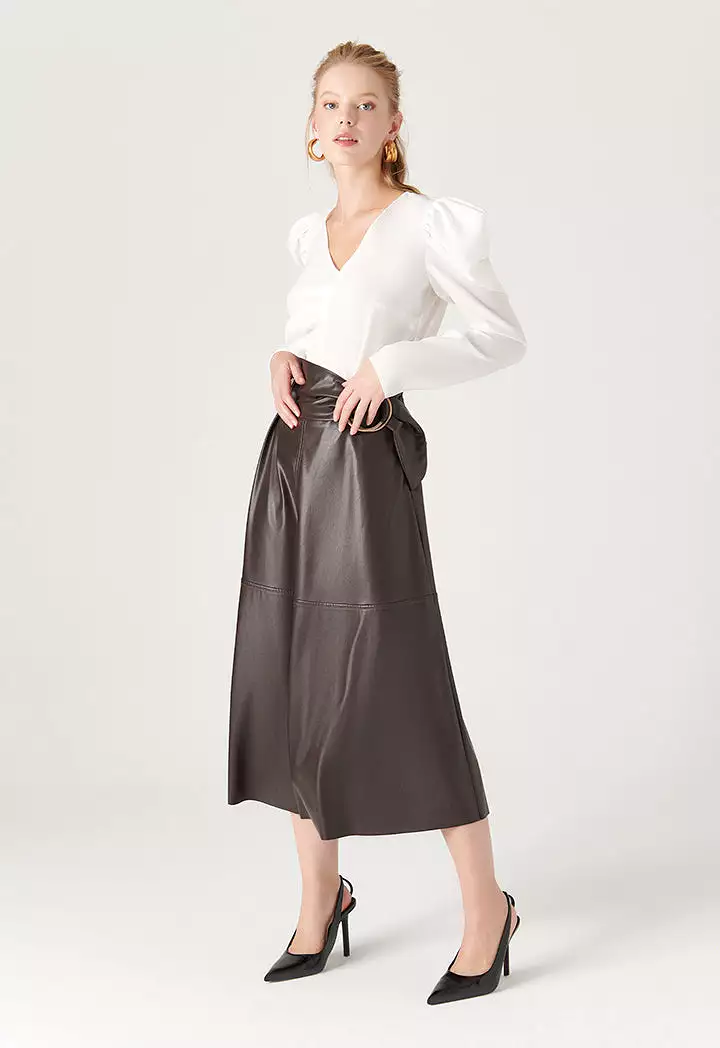 Faux Leather Skirt + Metal Buckle Belt - One Result