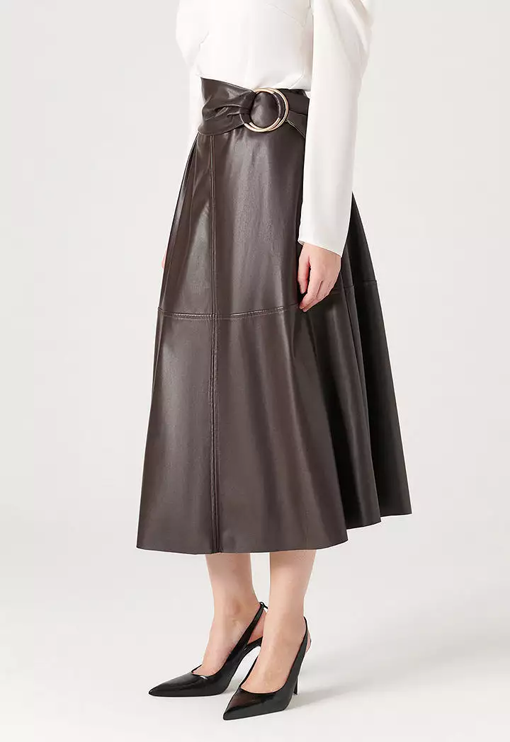 Faux Leather Skirt + Metal Buckle Belt - One Result