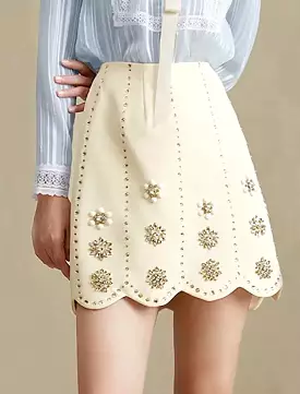 Floral Beaded Diamond Short Skirt