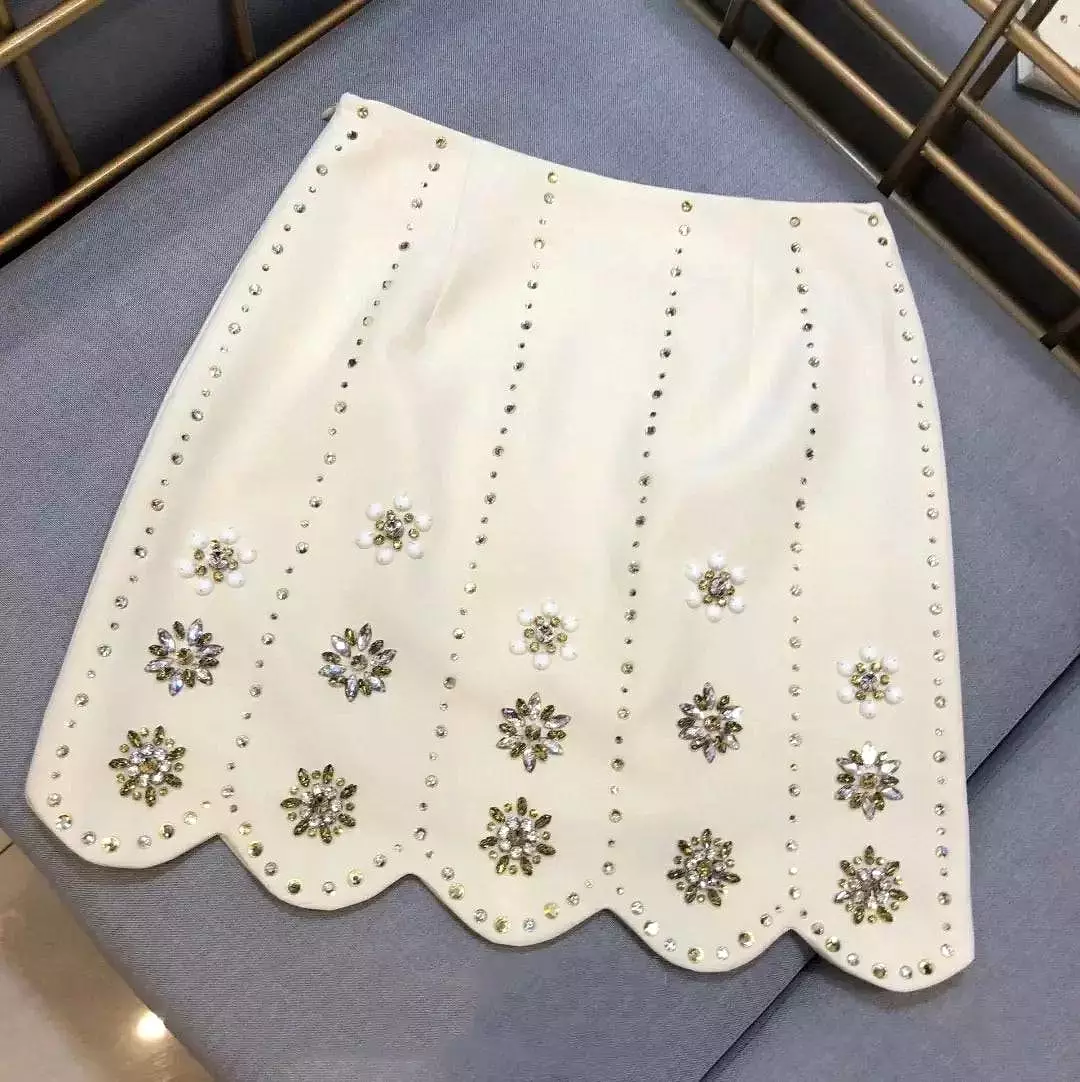 Floral Beaded Diamond Short Skirt