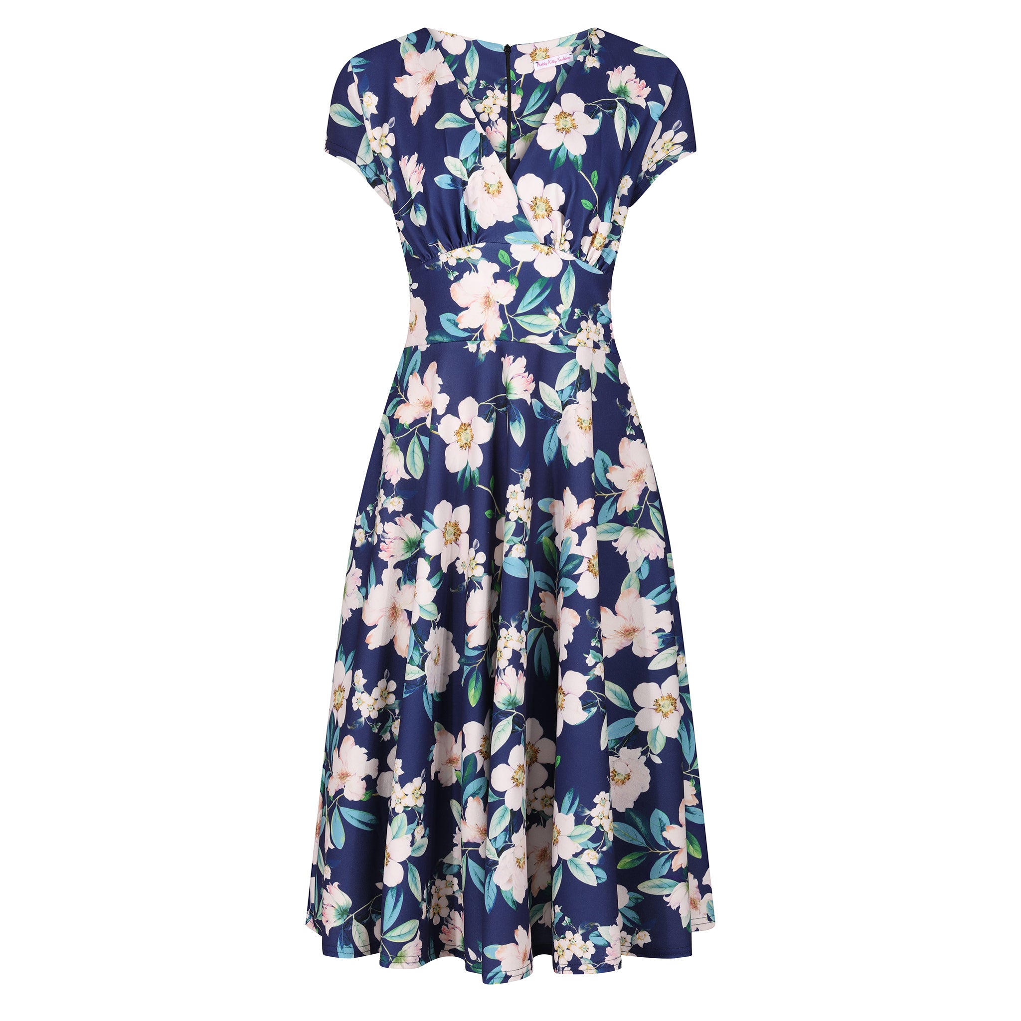 floral navy tea dress crossover vintage a-line swing