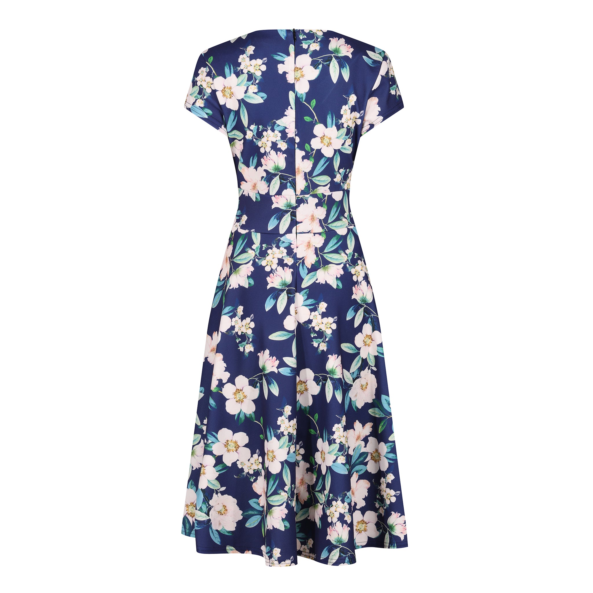 floral navy tea dress crossover vintage a-line swing