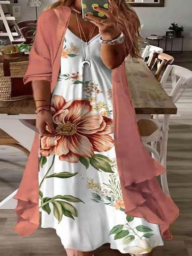 Floral V-Neck Print Plus Size Maxi Dress