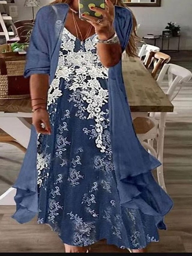 Floral V-Neck Print Plus Size Maxi Dress