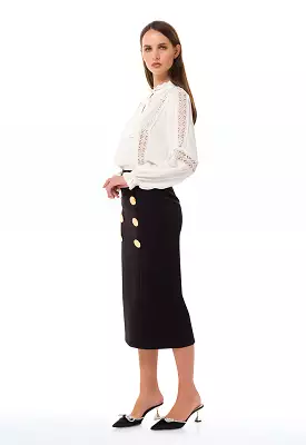 Formal Buttoned Midi Skirt