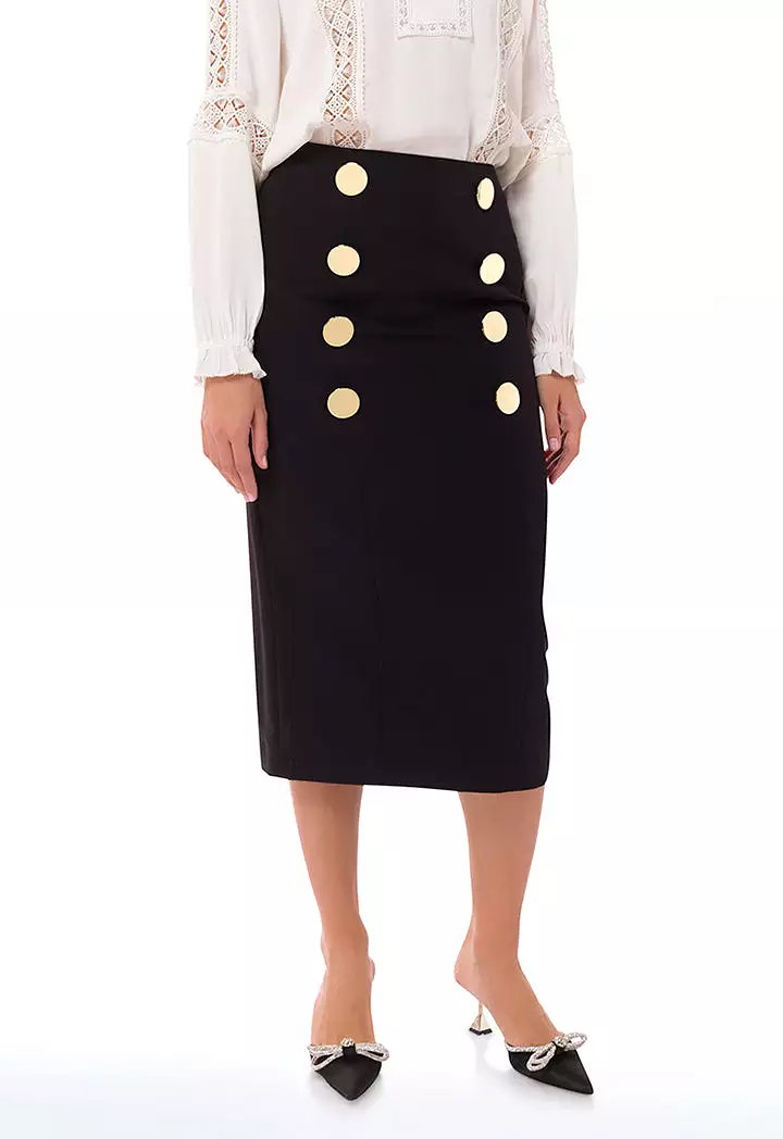 Formal Buttoned Midi Skirt