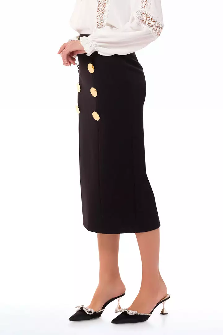 Formal Buttoned Midi Skirt