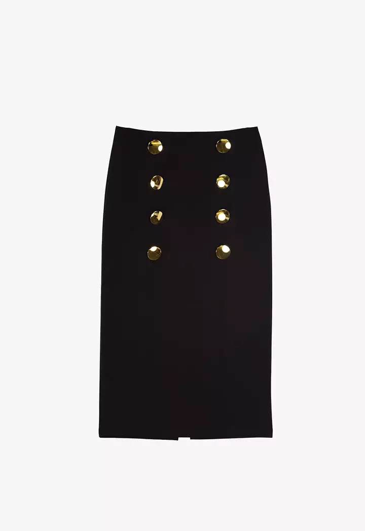 Formal Buttoned Midi Skirt