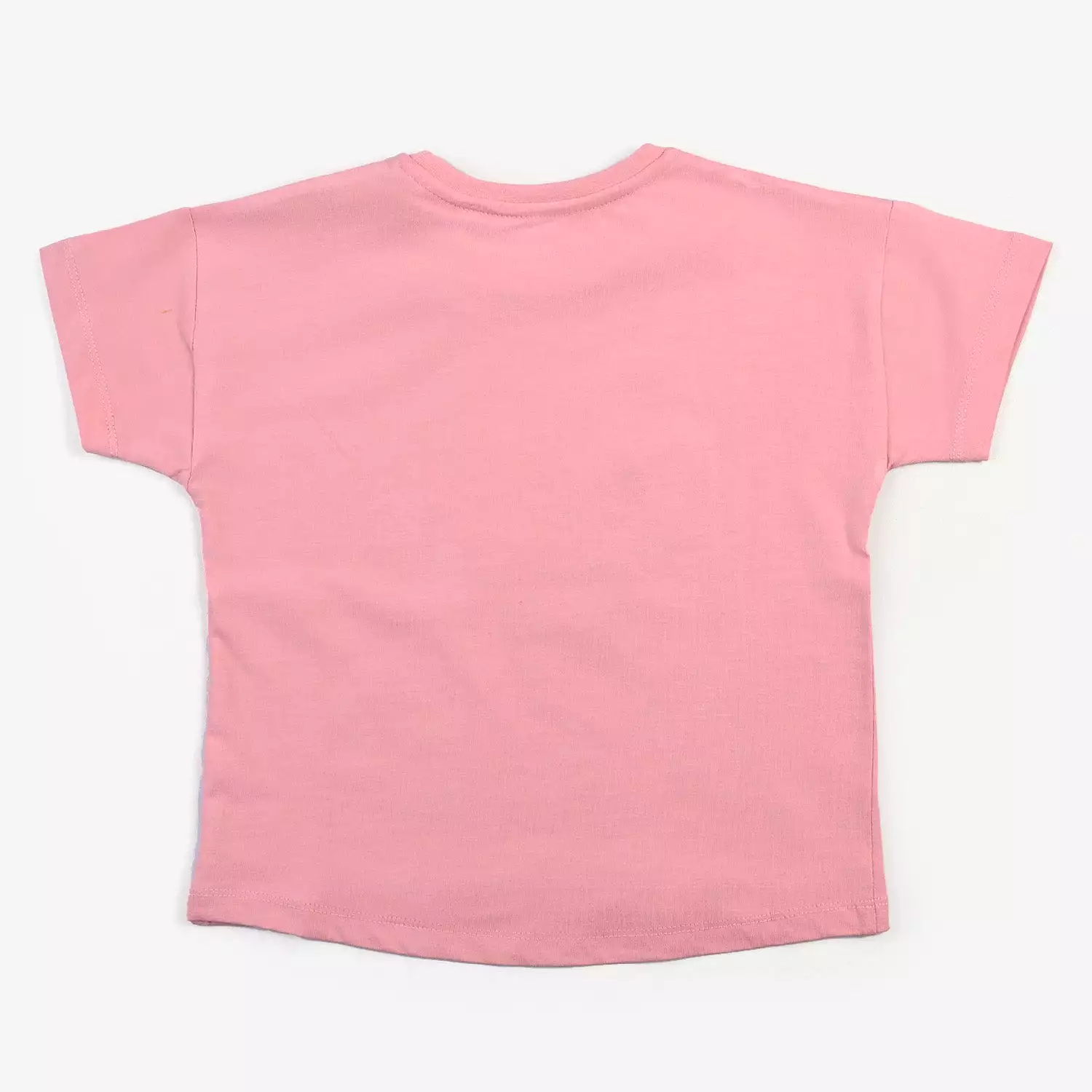 Girls Cotton Jersey T-Shirt High Neck Short Sleeve - Coral Pink