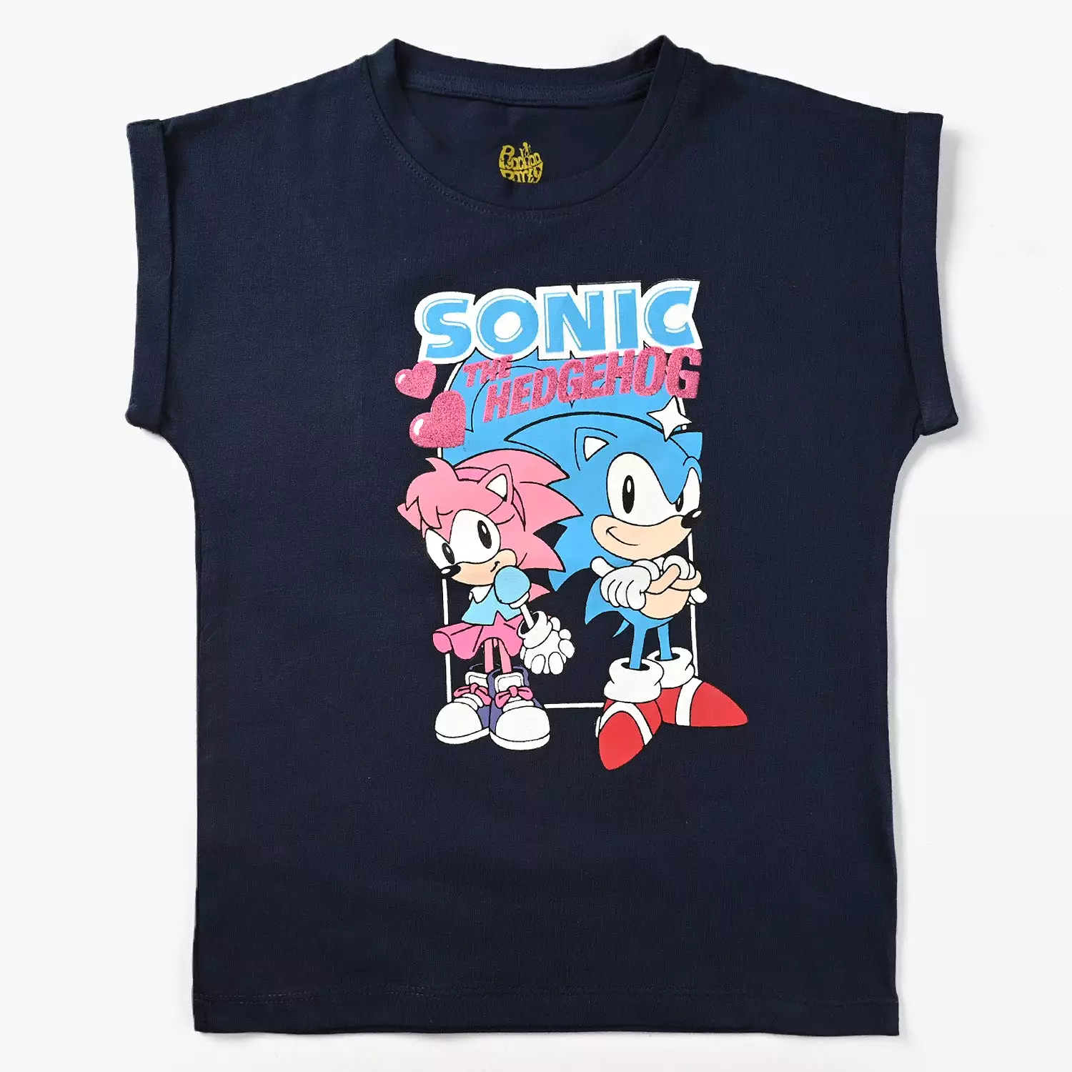 Girls Navy Blue T-Shirt H/S Sonic - Cotton Jersey.