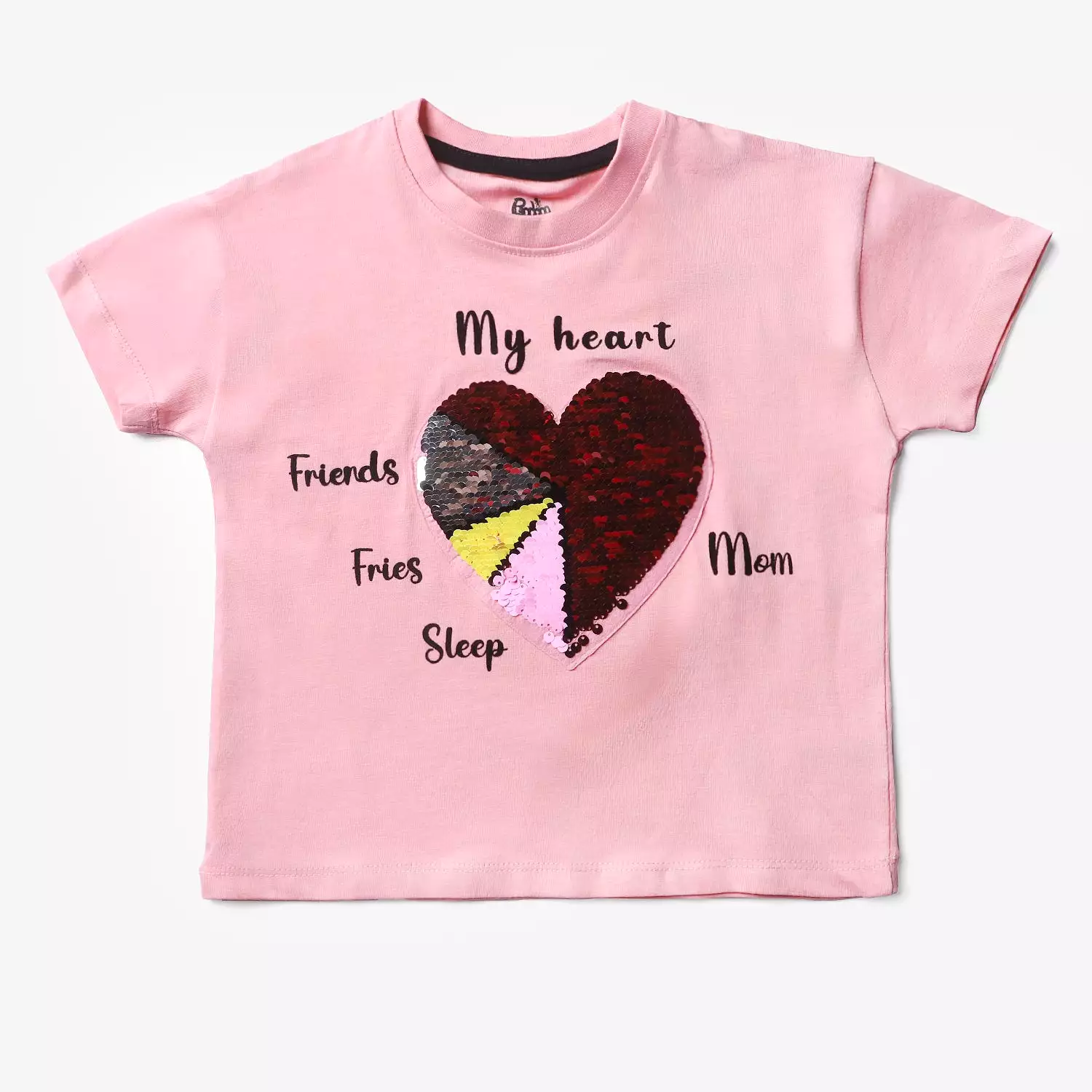 Girls Pink Heart Short Sleeve Cotton Jersey T-Shirt