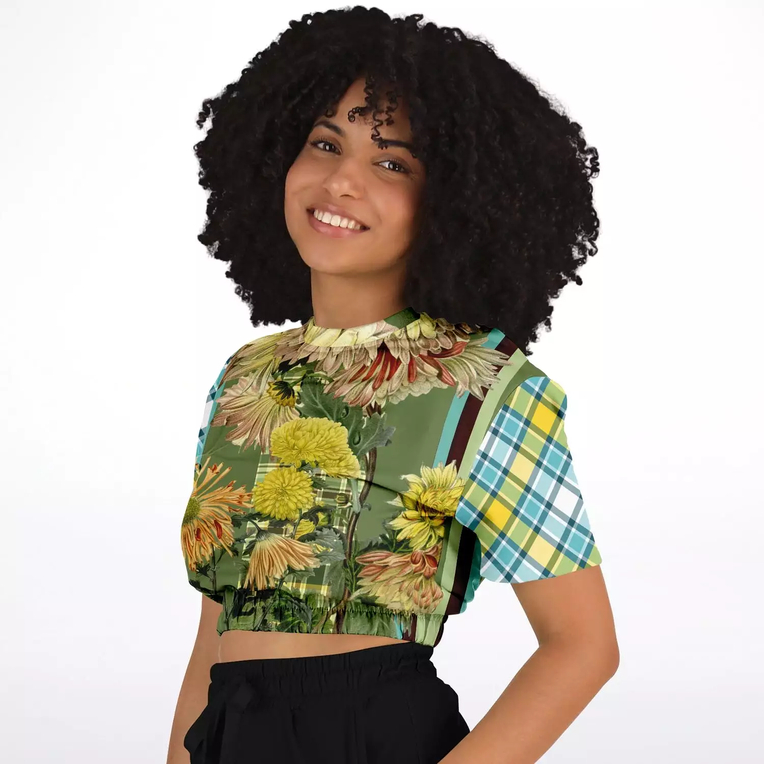 Green Caravan Plaid Crop Sweater