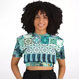 Green Meknes short sleeve cropped sweater made with eco-friendly polyester.