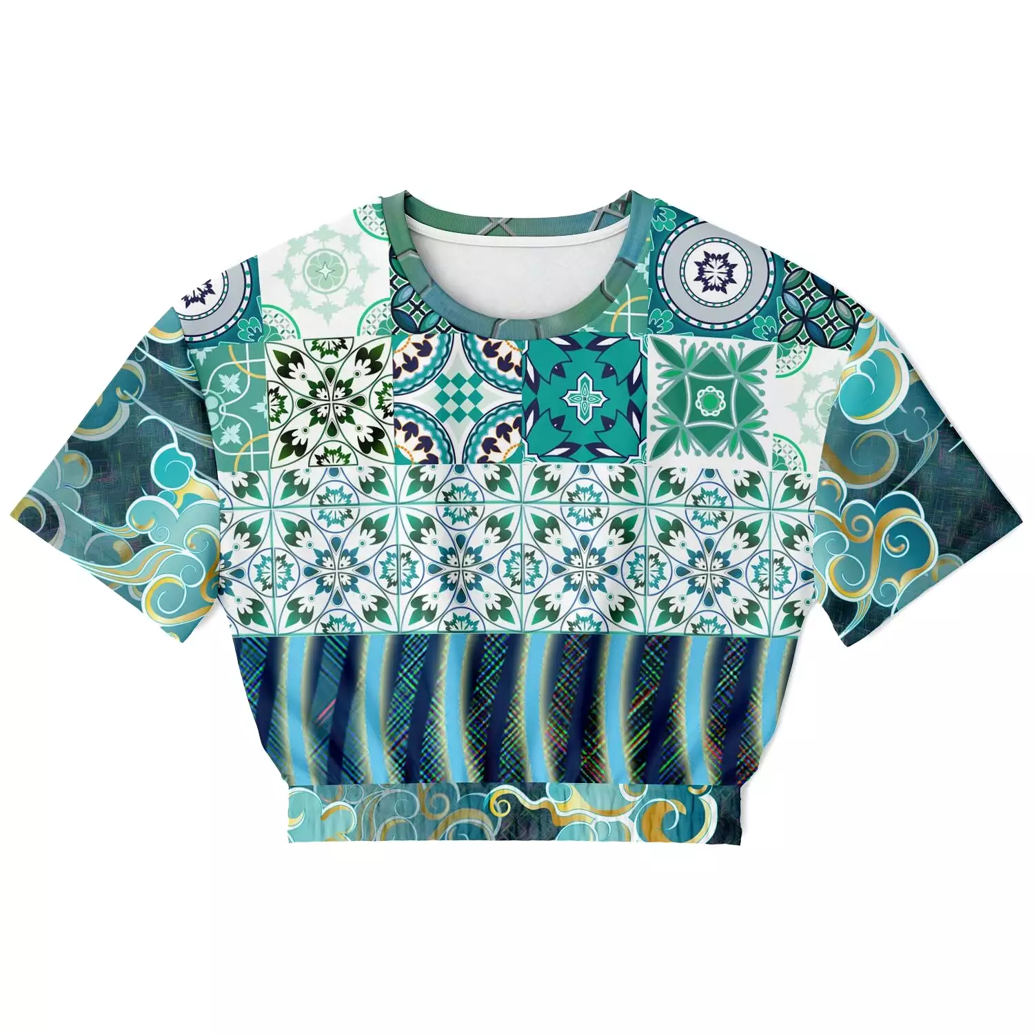 Green Meknes short sleeve cropped sweater made with eco-friendly polyester.