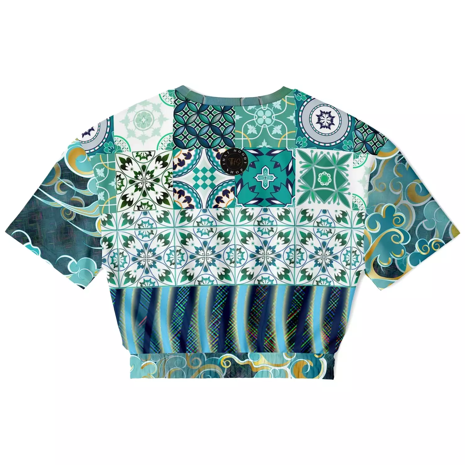 Green Meknes short sleeve cropped sweater made with eco-friendly polyester.