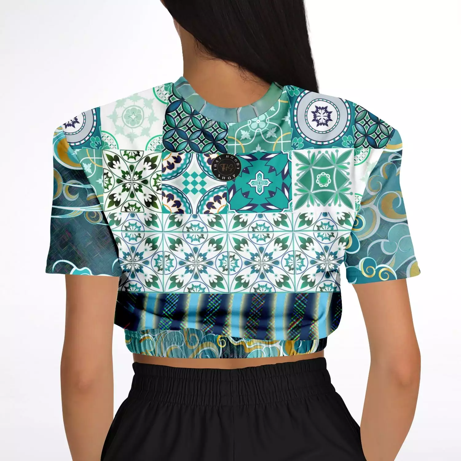 Green Meknes short sleeve cropped sweater made with eco-friendly polyester.