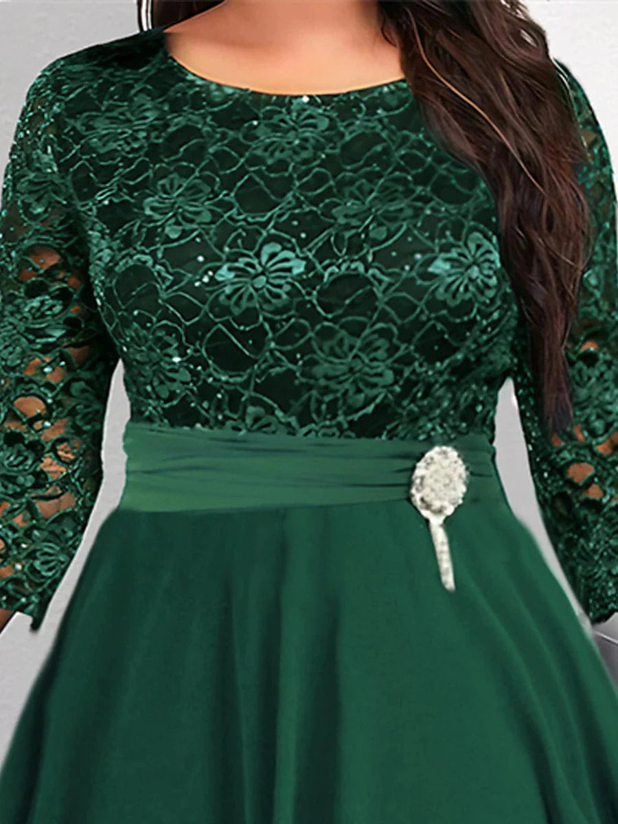 Green Party Dress for Plus Size Women - 3/4 Sleeves, V-Neck | Shop Now