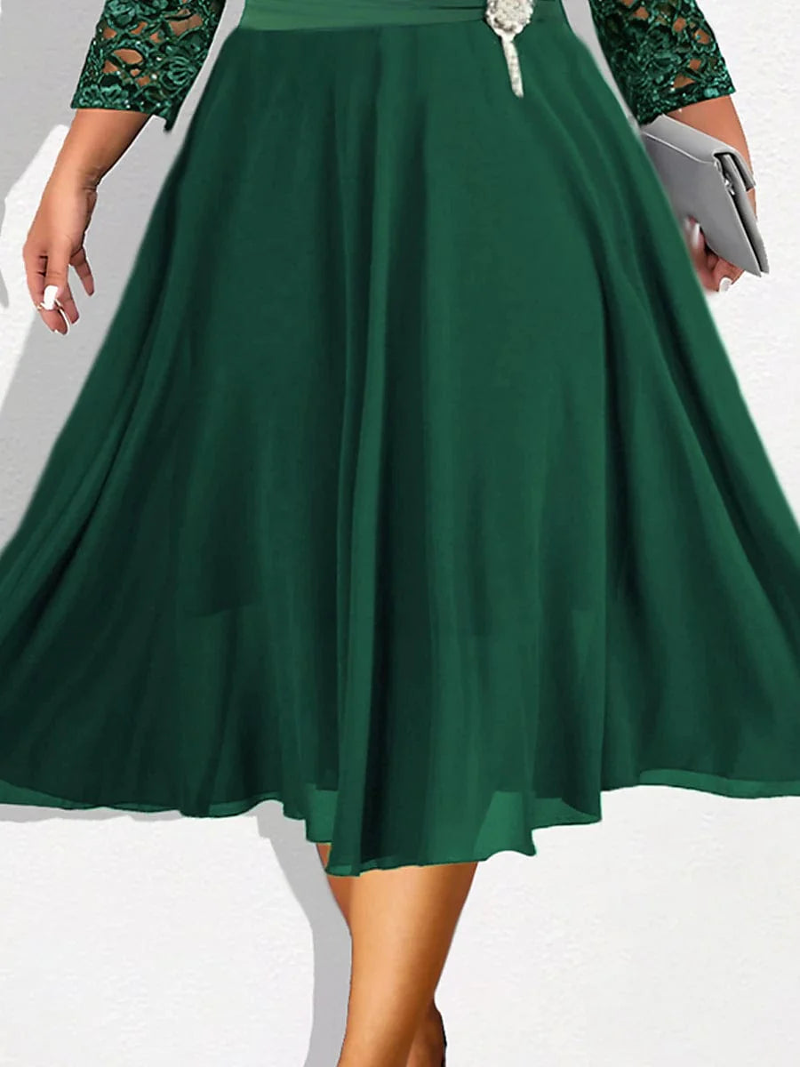 Green Party Dress for Plus Size Women - 3/4 Sleeves, V-Neck | Shop Now