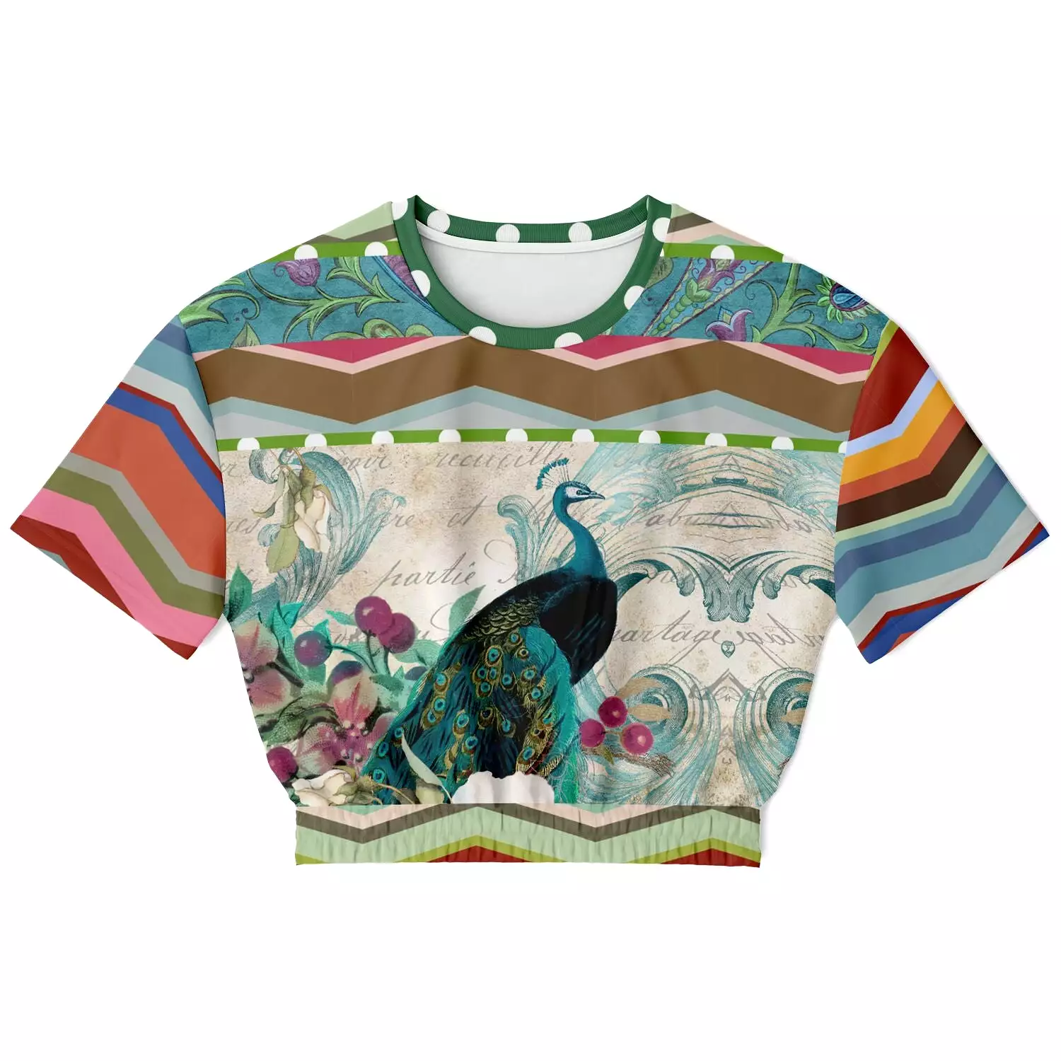 Green Peacock Crop Top Eco-Poly Sweater