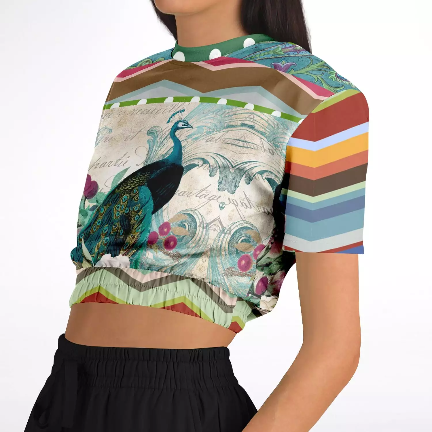 Green Peacock Crop Top Eco-Poly Sweater