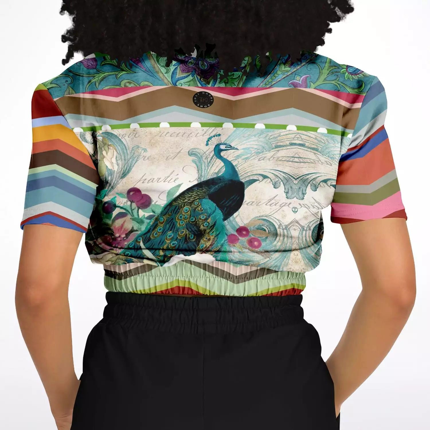 Green Peacock Crop Top Eco-Poly Sweater