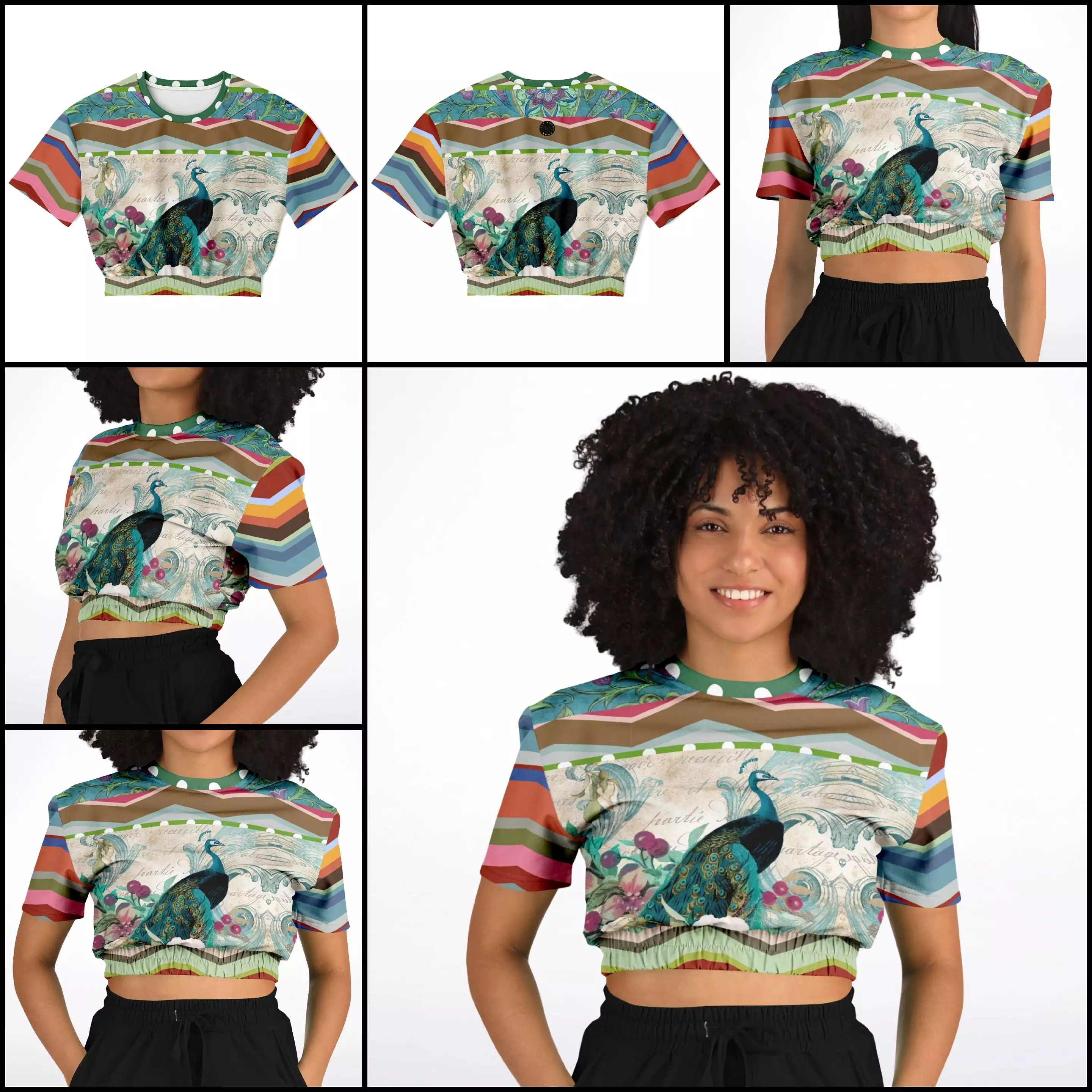 Green Peacock Crop Top Eco-Poly Sweater