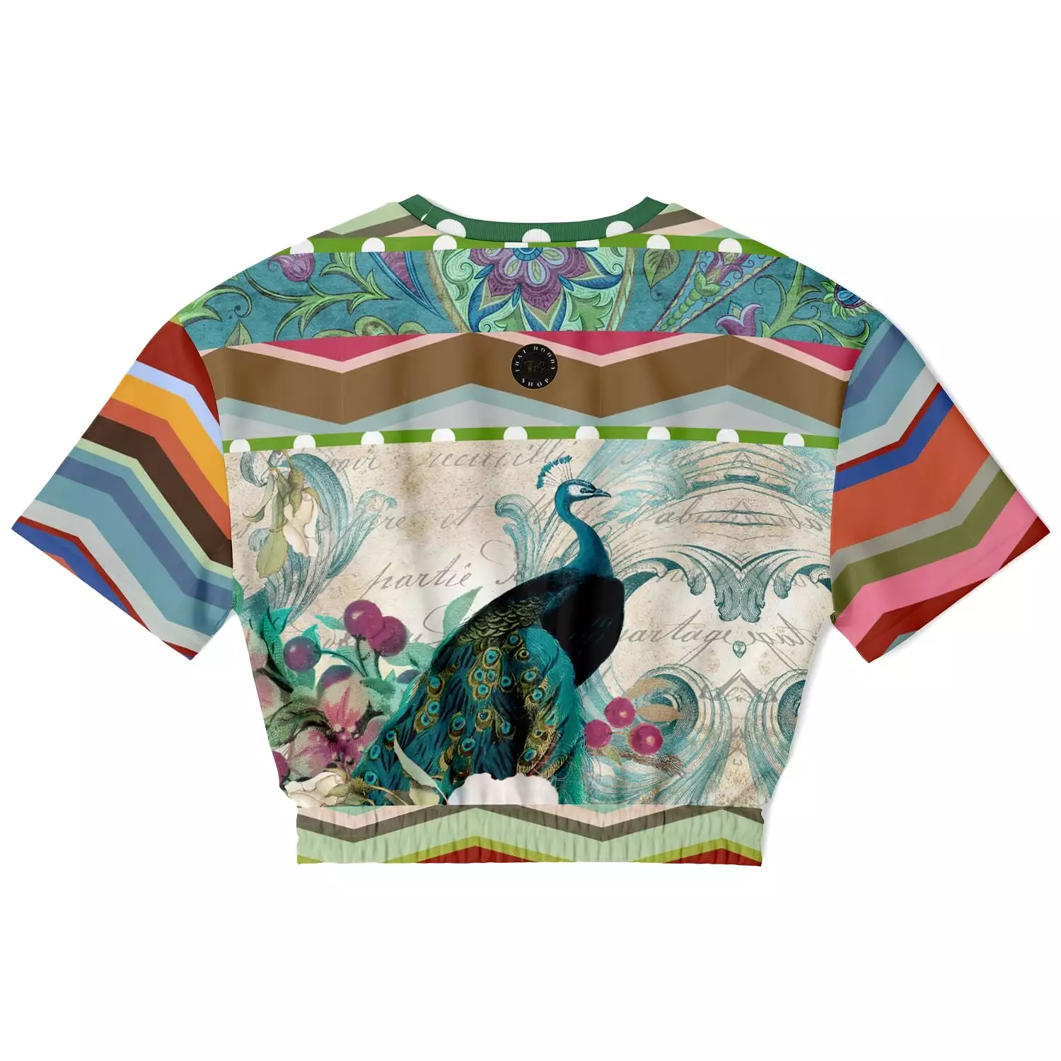 Green Peacock Crop Top Eco-Poly Sweater