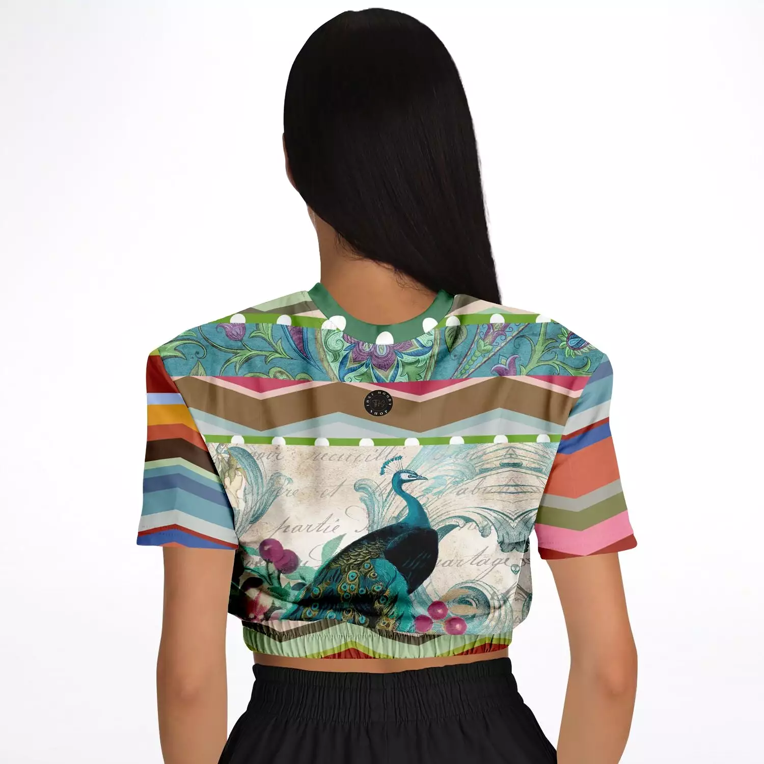 Green Peacock Crop Top Eco-Poly Sweater