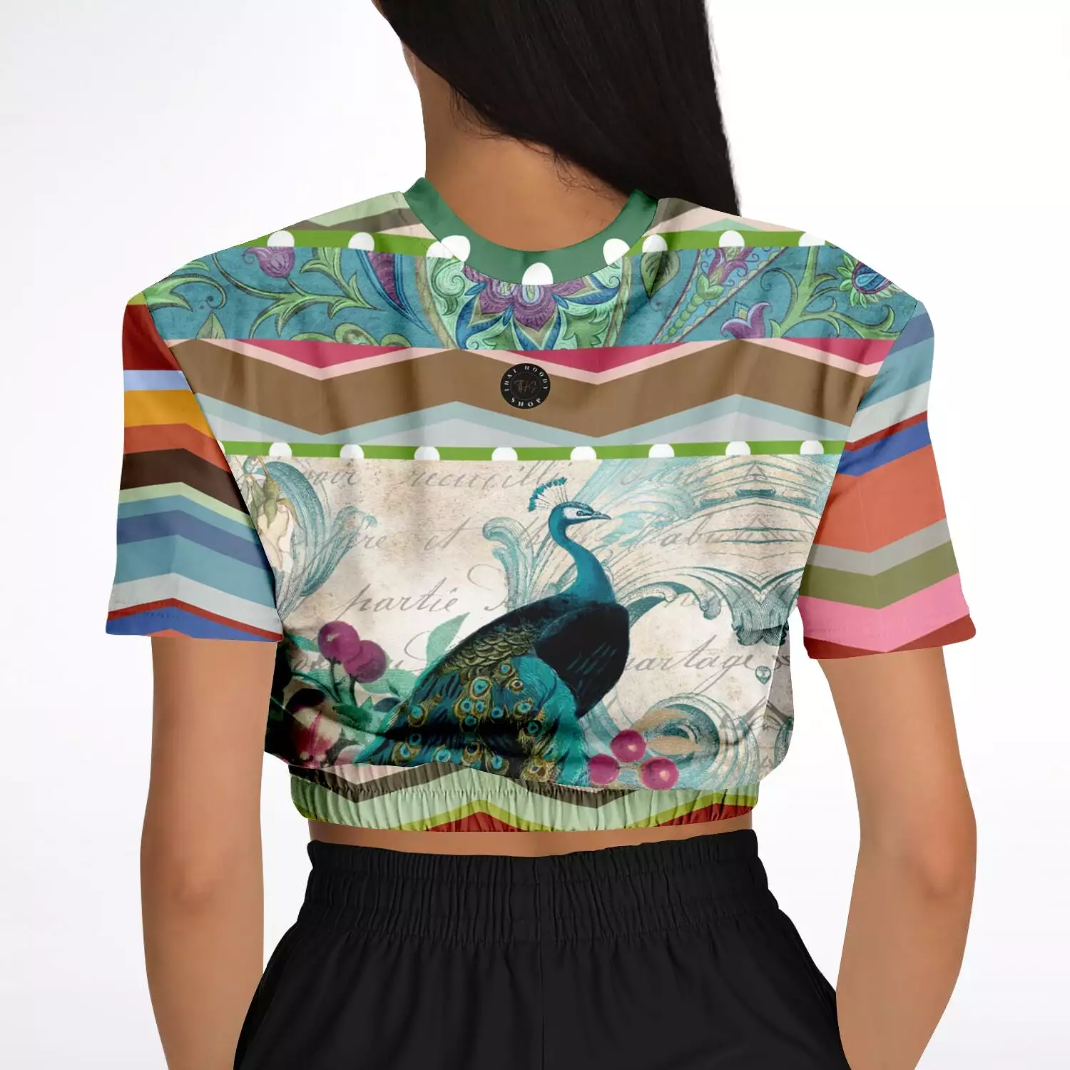 Green Peacock Crop Top Eco-Poly Sweater