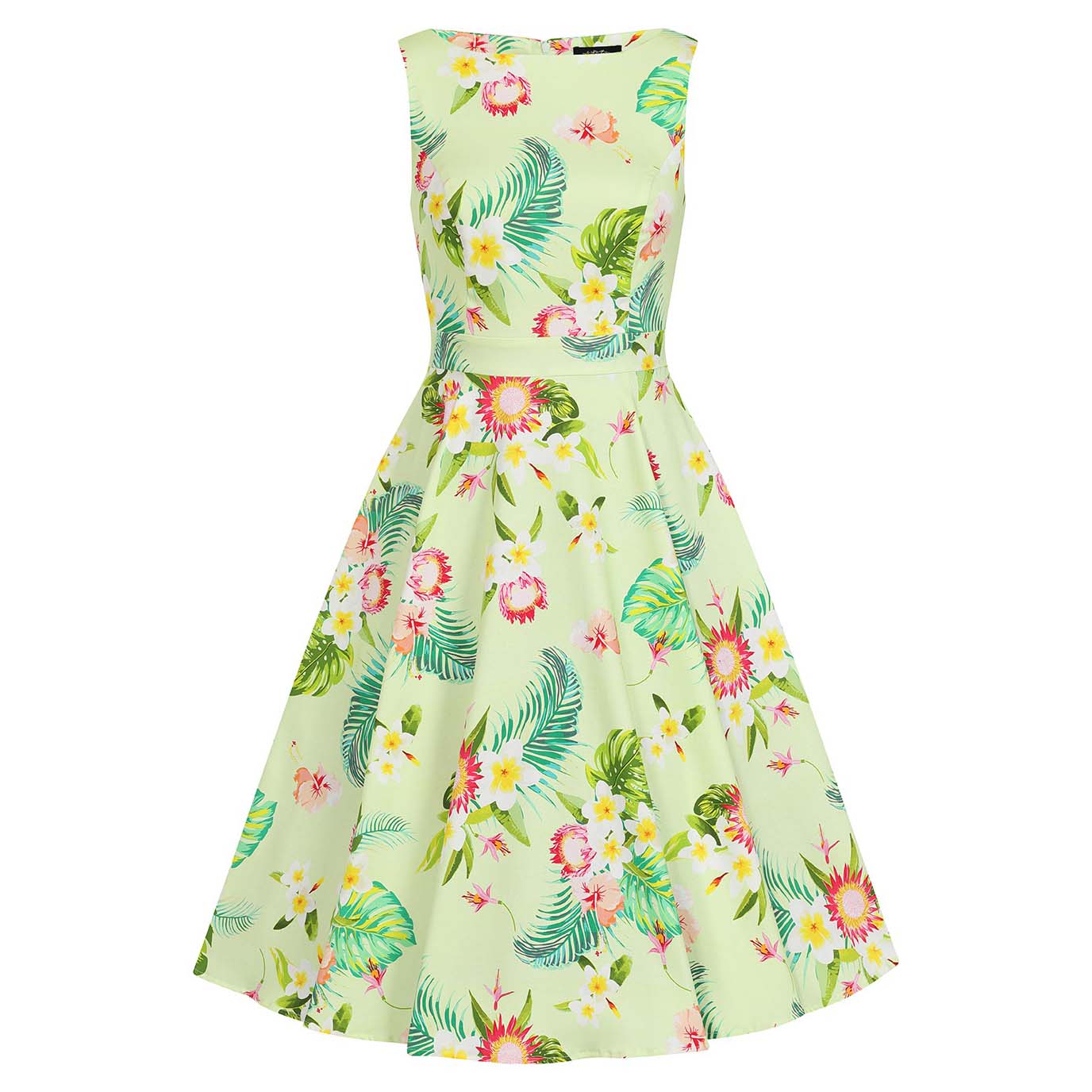 Green Tropical Floral Vintage 1950s Rockabilly Swing Dress