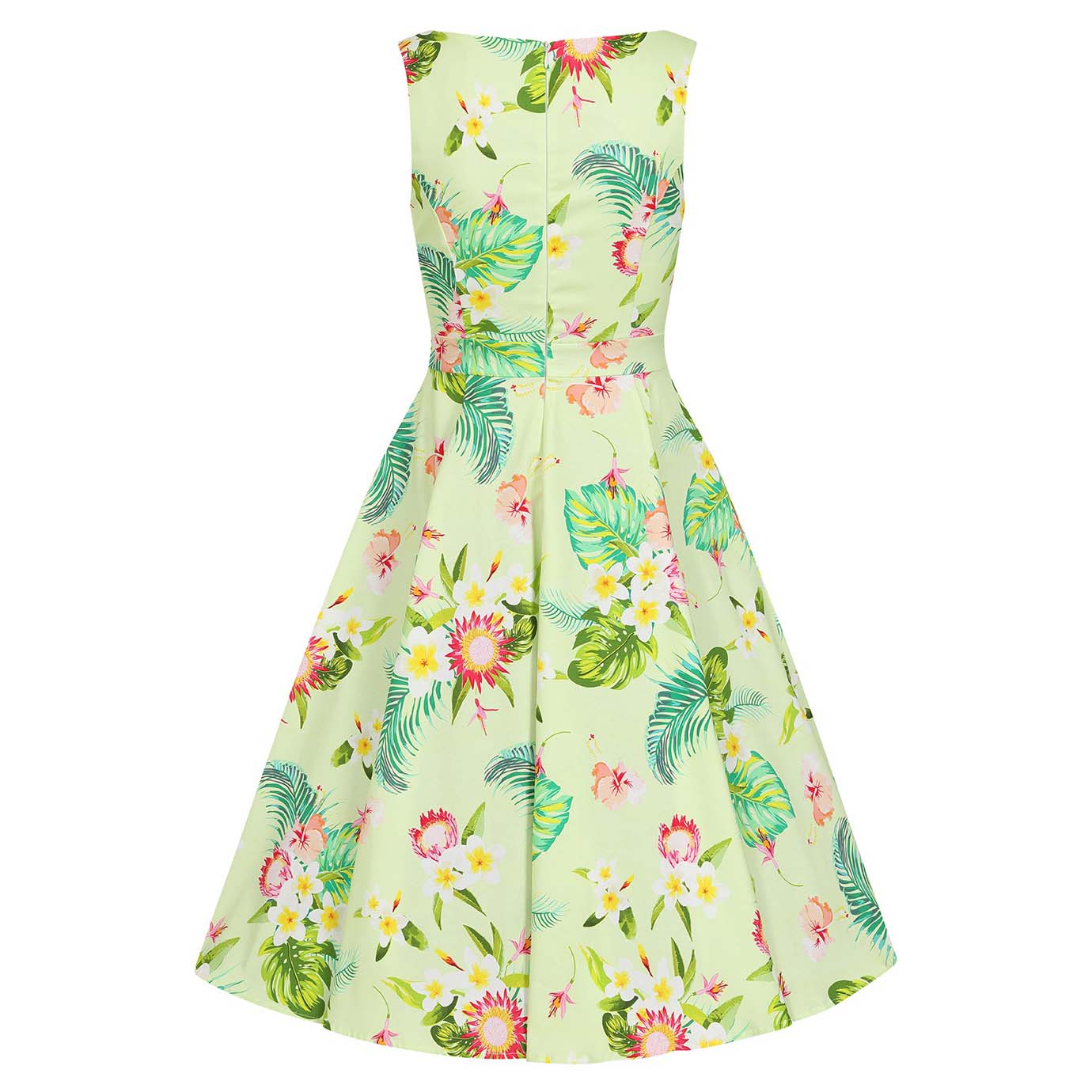 Green Tropical Floral Vintage 1950s Rockabilly Swing Dress