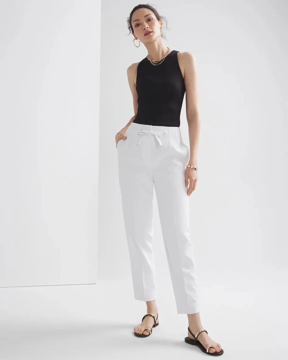 Grommet Slim Fit Cropped Trousers