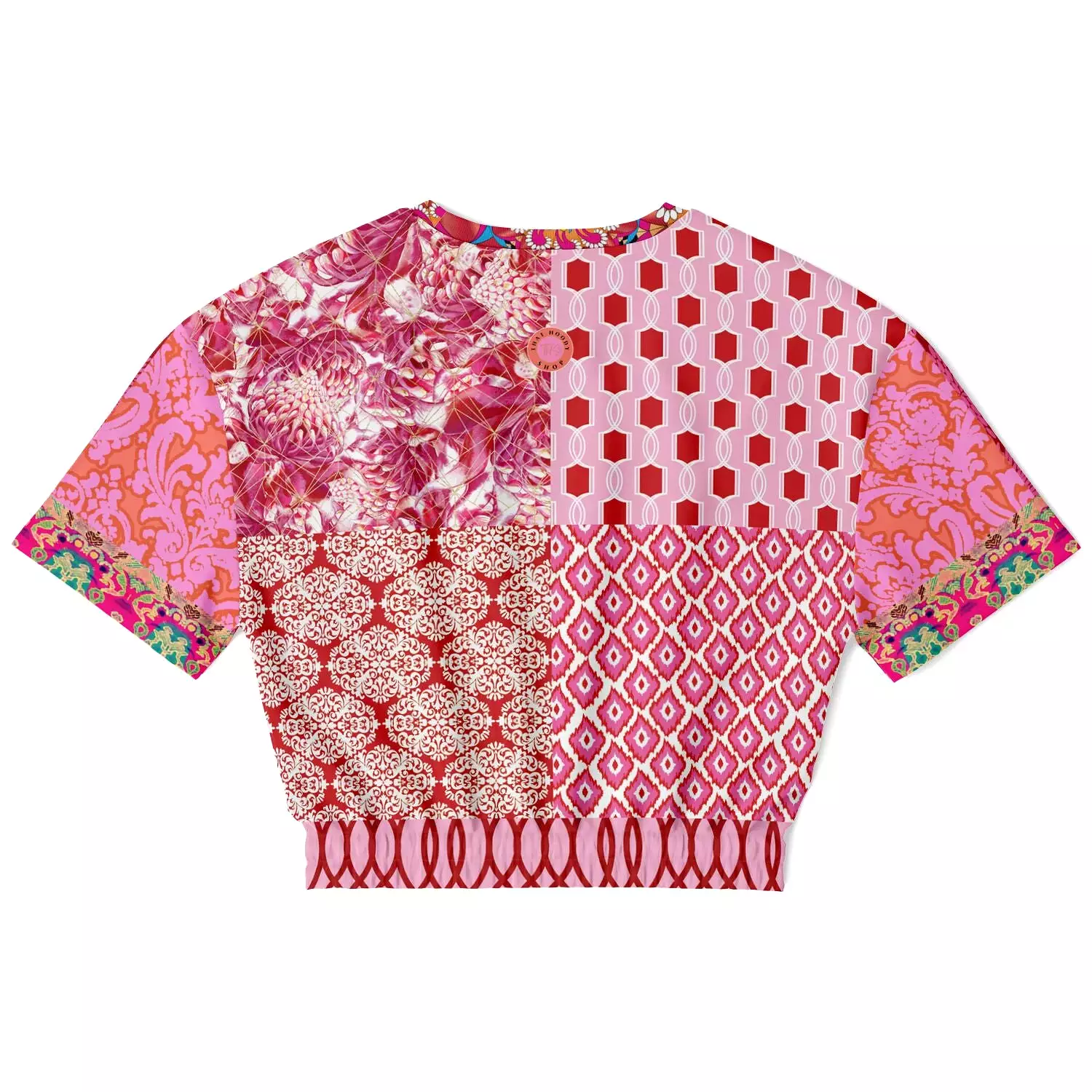 Gypsy Beat Pink Patchwork Sweater - Short Sleeve, Cropped, Eco-Poly Blend