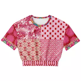 Gypsy Beat Pink Patchwork Sweater - Short Sleeve, Cropped, Eco-Poly Blend