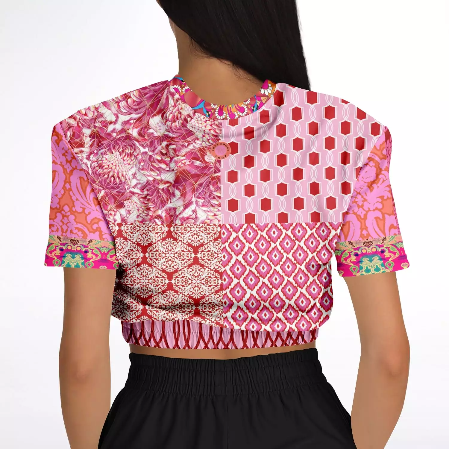 Gypsy Beat Pink Patchwork Sweater - Short Sleeve, Cropped, Eco-Poly Blend