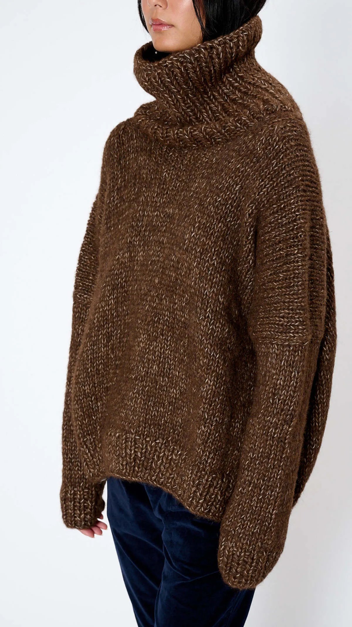 Handknit Vegan Dolcevita Jumper - Espresso