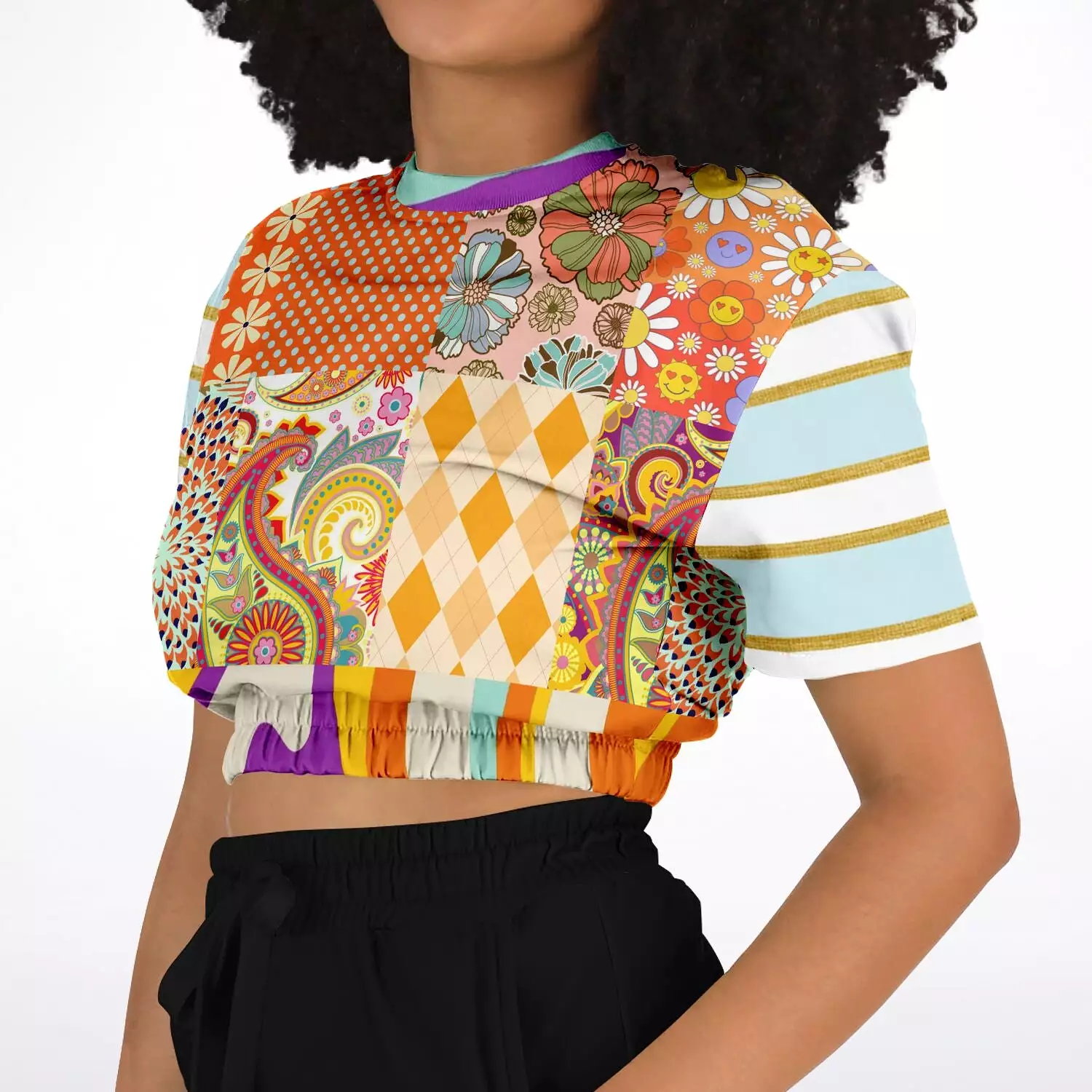 Happy Valley Floral Patchwork Cropped Sweater