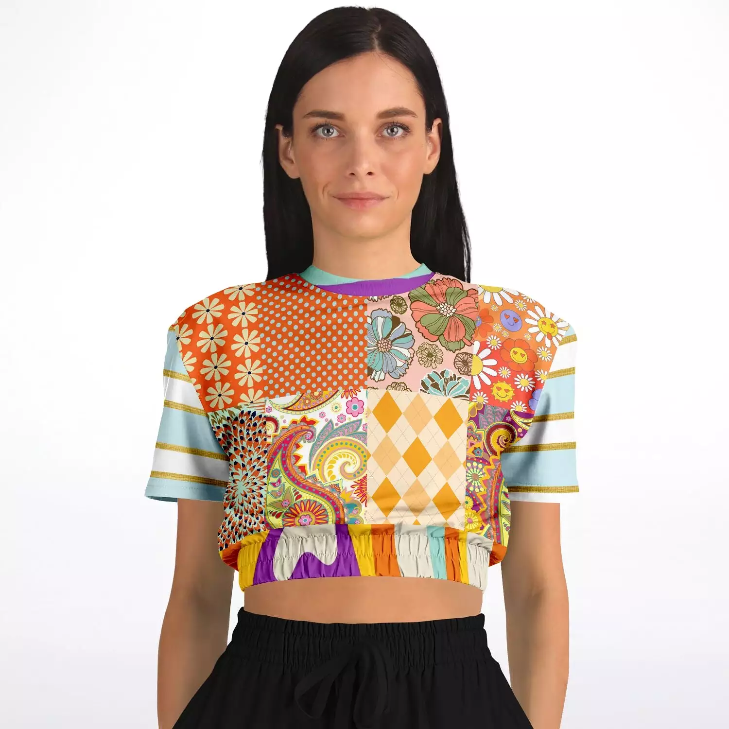 Happy Valley Floral Patchwork Cropped Sweater