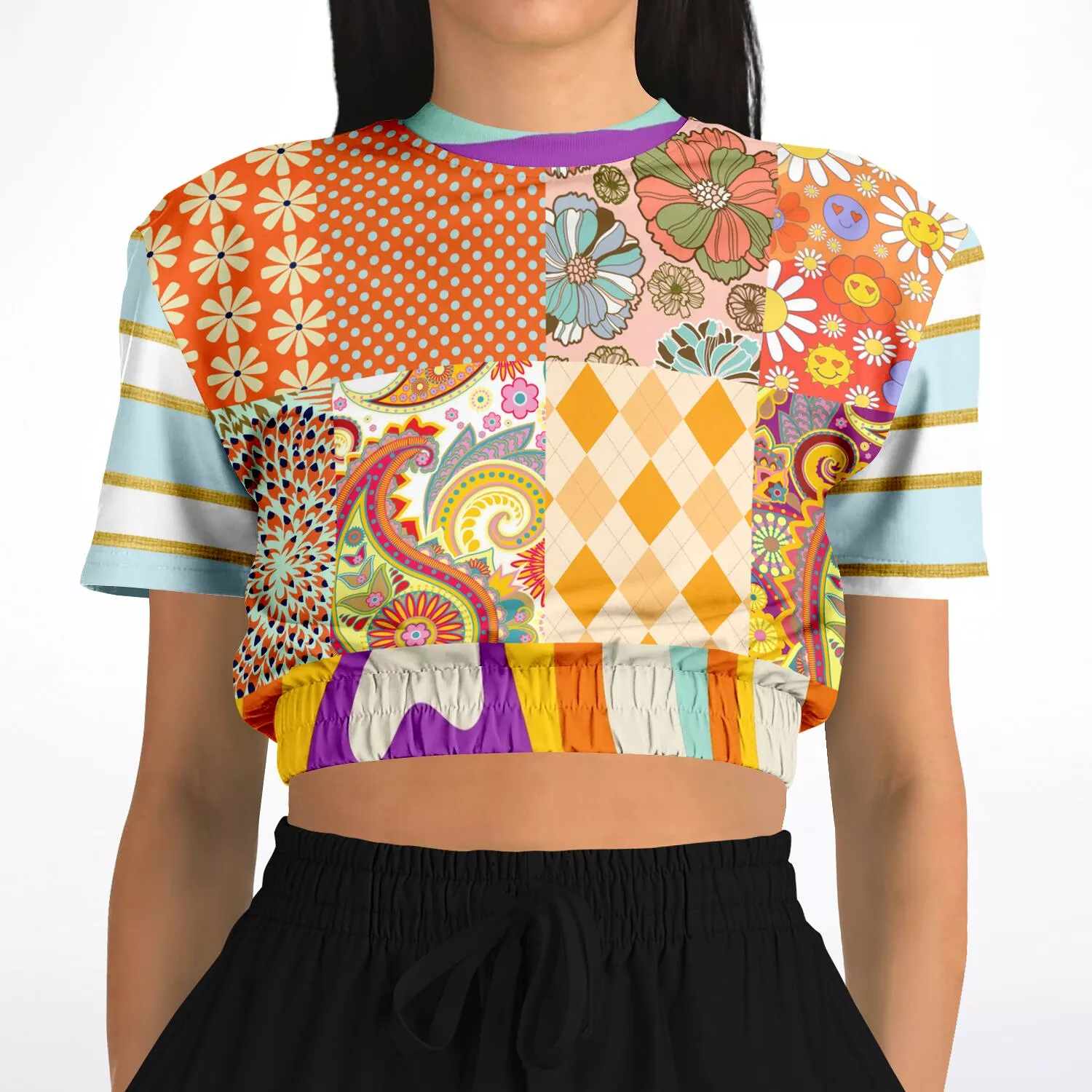 Happy Valley Floral Patchwork Cropped Sweater