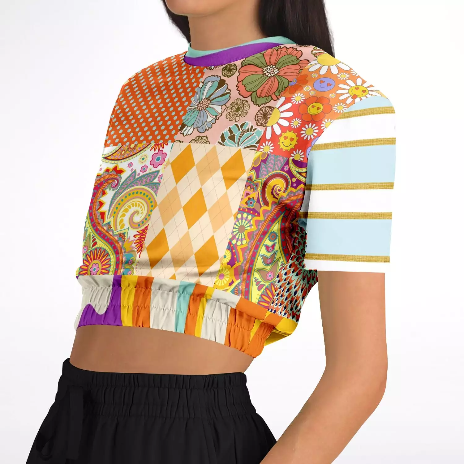 Happy Valley Floral Patchwork Cropped Sweater